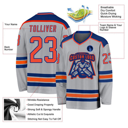 Usa Hockey Jersey, Custom Gray Orange Royal Hockey Jersey, Team Hockey Jerseys
