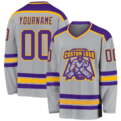 Usa Hockey Jersey, Custom Gray Purple Gold Hockey Jersey, Team Hockey Jerseys