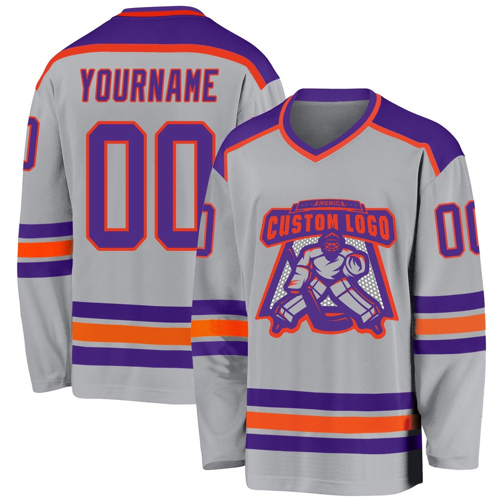 Usa Hockey Jersey, Custom Gray Purple Orange Hockey Jersey, Team Hockey Jerseys