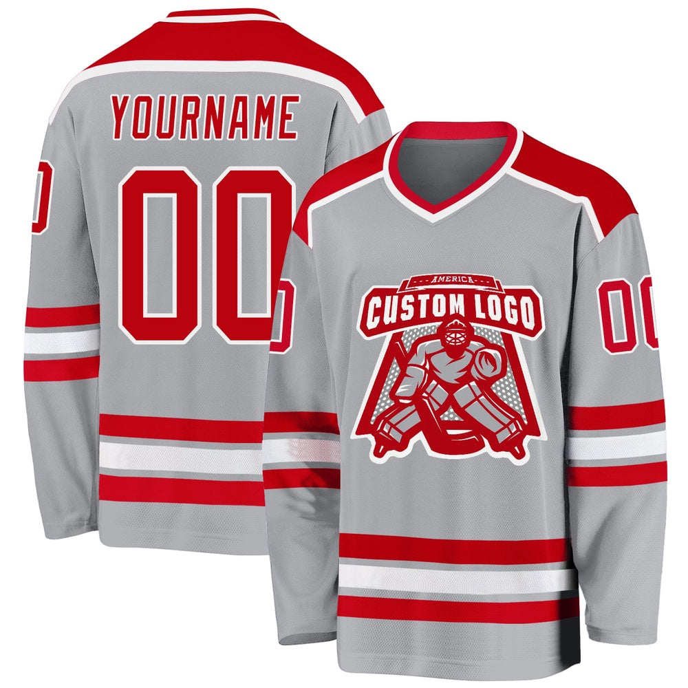 Usa Hockey Jersey, Custom Gray Red White Hockey Jersey, Team Hockey Jerseys
