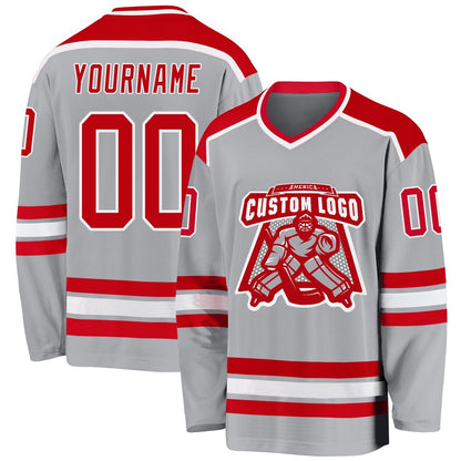 Usa Hockey Jersey, Custom Gray Red White Hockey Jersey, Team Hockey Jerseys