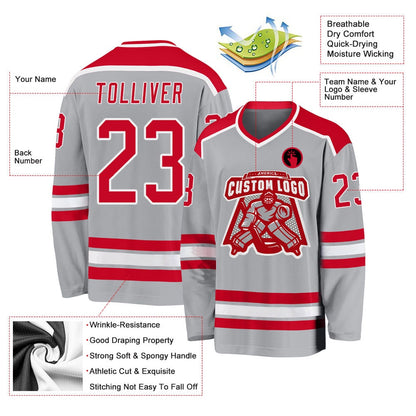 Usa Hockey Jersey, Custom Gray Red White Hockey Jersey, Team Hockey Jerseys