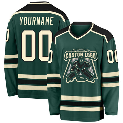 Usa Hockey Jersey, Custom Green Cream Black 1 Hockey Jersey, Team Hockey Jerseys