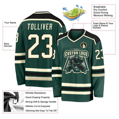 Usa Hockey Jersey, Custom Green Cream Black 1 Hockey Jersey, Team Hockey Jerseys