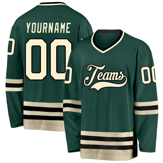 Usa Hockey Jersey, Custom Green Cream Black Hockey Jersey, Team Hockey Jerseys