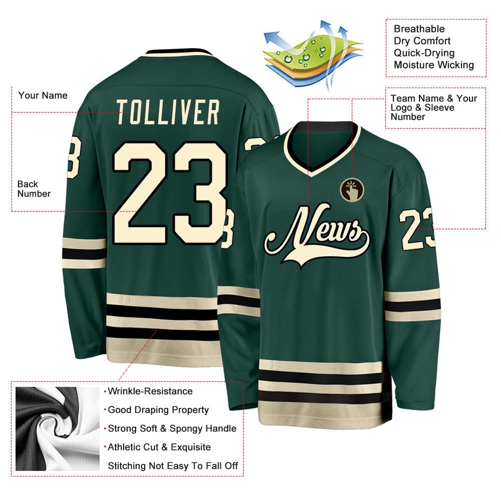 Usa Hockey Jersey, Custom Green Cream Black Hockey Jersey, Team Hockey Jerseys