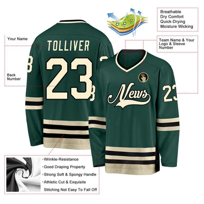 Usa Hockey Jersey, Custom Green Cream Black Hockey Jersey, Team Hockey Jerseys