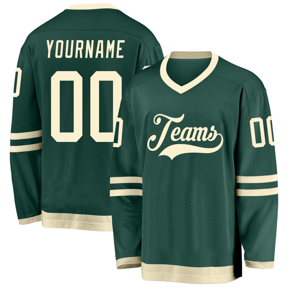 Usa Hockey Jersey, Custom Green Cream Hockey Jersey, Team Hockey Jerseys