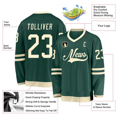 Usa Hockey Jersey, Custom Green Cream Hockey Jersey, Team Hockey Jerseys