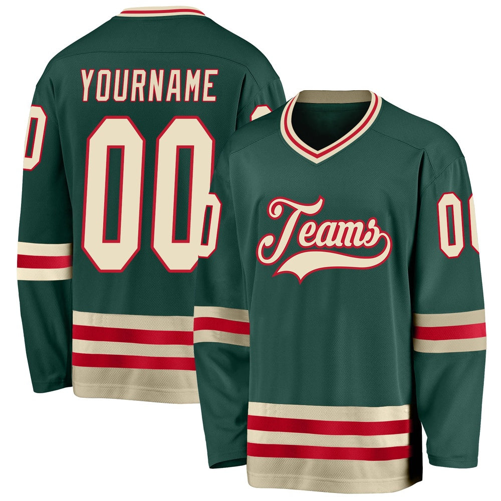 Usa Hockey Jersey, Custom Green Cream Red 1 Hockey Jersey, Team Hockey Jerseys