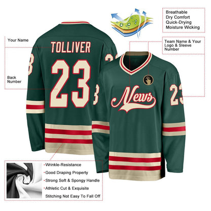 Usa Hockey Jersey, Custom Green Cream Red 1 Hockey Jersey, Team Hockey Jerseys