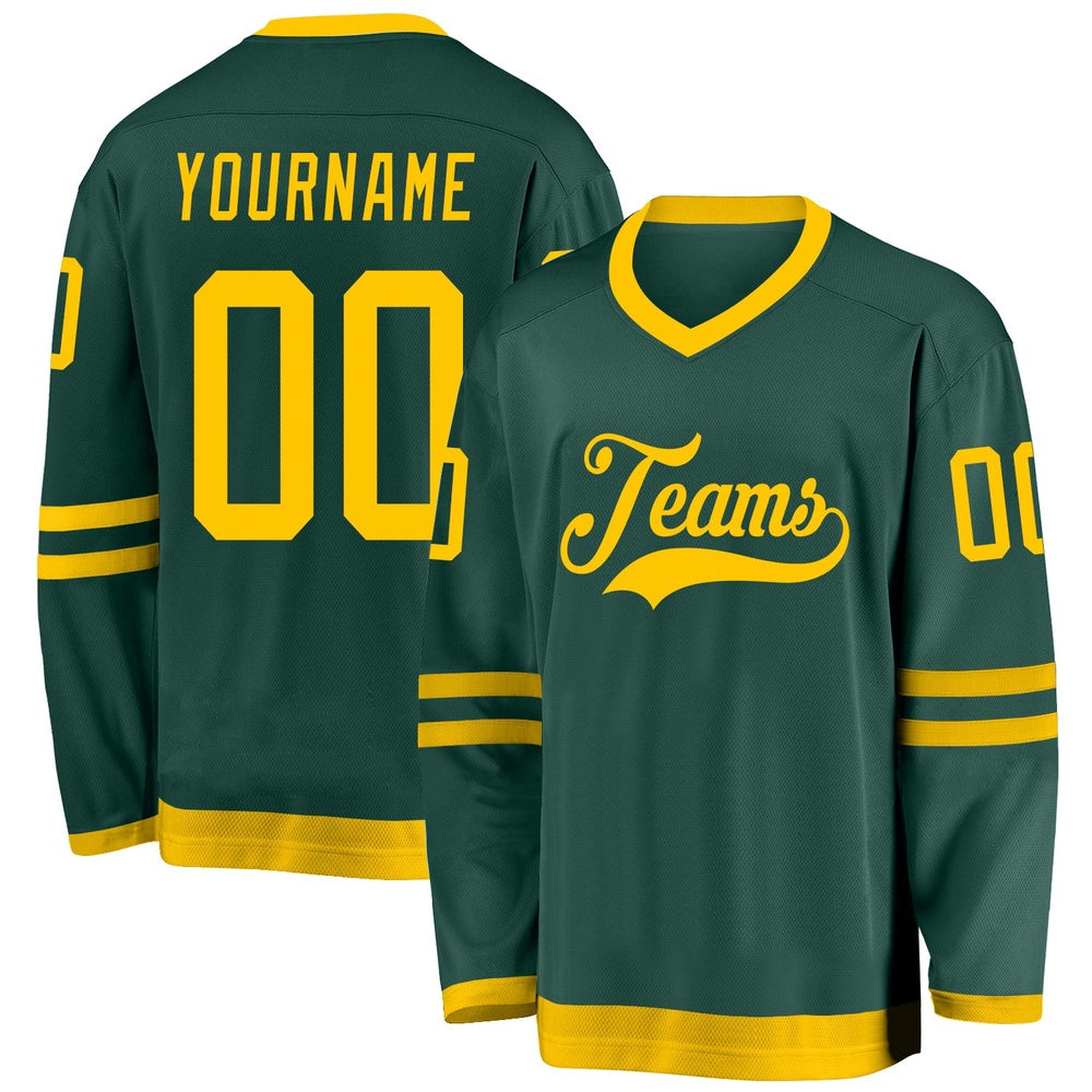 Usa Hockey Jersey, Custom Green Gold Hockey Jersey, Team Hockey Jerseys