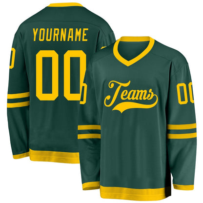 Usa Hockey Jersey, Custom Green Gold Hockey Jersey, Team Hockey Jerseys