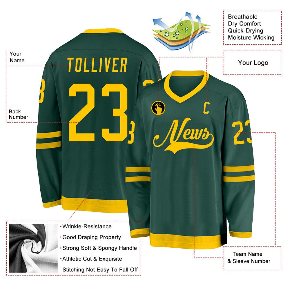 Usa Hockey Jersey, Custom Green Gold Hockey Jersey, Team Hockey Jerseys