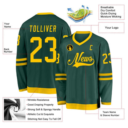 Usa Hockey Jersey, Custom Green Gold Hockey Jersey, Team Hockey Jerseys