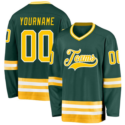 Usa Hockey Jersey, Custom Green Gold White Hockey Jersey, Team Hockey Jerseys