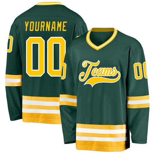 Usa Hockey Jersey, Custom Green Gold White Hockey Jersey, Team Hockey Jerseys