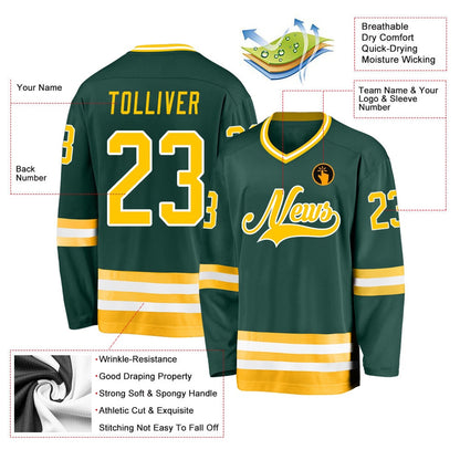 Usa Hockey Jersey, Custom Green Gold White Hockey Jersey, Team Hockey Jerseys