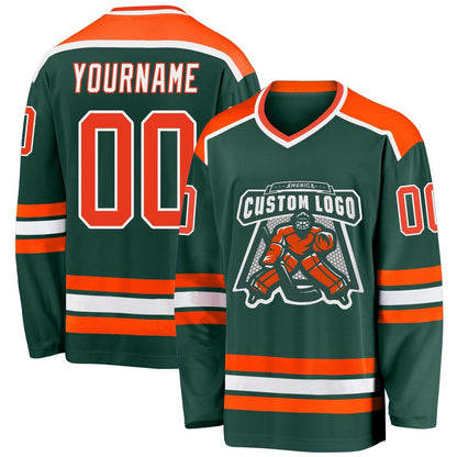 Usa Hockey Jersey, Custom Green Orange White Hockey Jersey, Team Hockey Jerseys