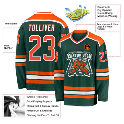 Usa Hockey Jersey, Custom Green Orange White Hockey Jersey, Team Hockey Jerseys