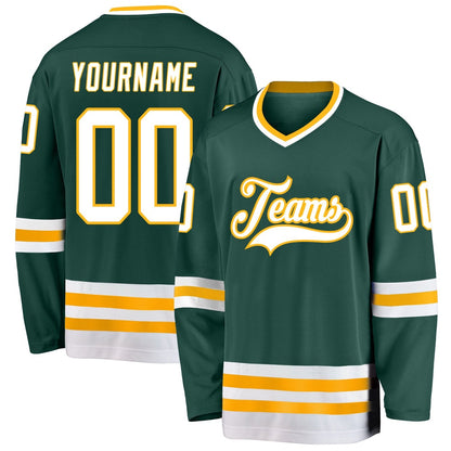 Usa Hockey Jersey, Custom Green White Gold Hockey Jersey, Team Hockey Jerseys