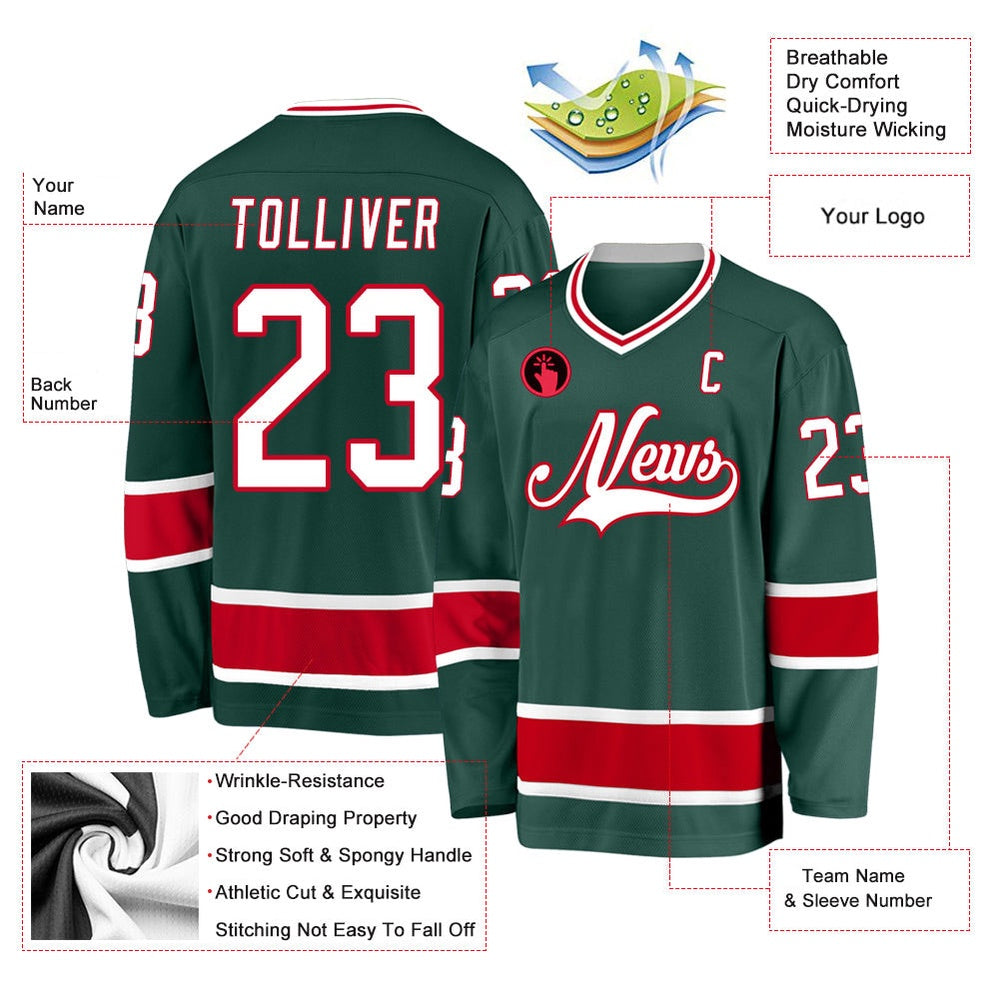 Usa Hockey Jersey, Custom Green White Red Hockey Jersey, Team Hockey Jerseys