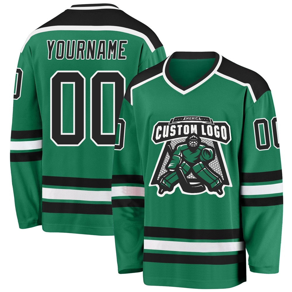 Usa Hockey Jersey, Custom Kelly Green Black White 1 Hockey Jersey, Team Hockey Jerseys