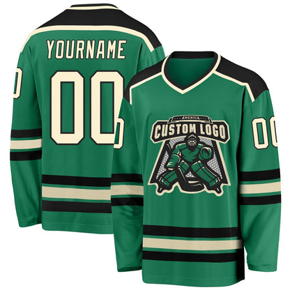 Usa Hockey Jersey, Custom Kelly Green Cream Black Hockey Jersey, Team Hockey Jerseys