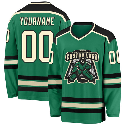 Usa Hockey Jersey, Custom Kelly Green Cream Black Hockey Jersey, Team Hockey Jerseys