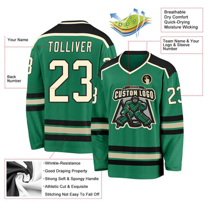 Usa Hockey Jersey, Custom Kelly Green Cream Black Hockey Jersey, Team Hockey Jerseys