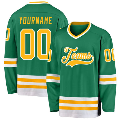 Usa Hockey Jersey, Custom Kelly Green Gold White 1 Hockey Jersey, Team Hockey Jerseys