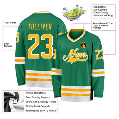 Usa Hockey Jersey, Custom Kelly Green Gold White 1 Hockey Jersey, Team Hockey Jerseys
