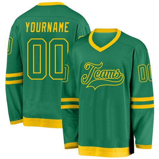 Usa Hockey Jersey, Custom Kelly Green Kelly Green Gold Hockey Jersey, Team Hockey Jerseys