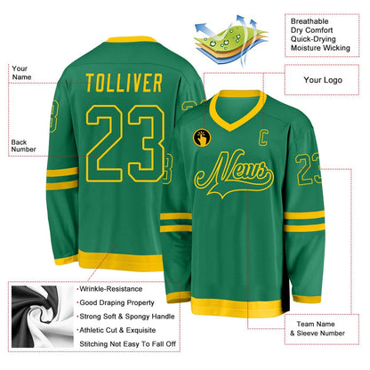 Usa Hockey Jersey, Custom Kelly Green Kelly Green Gold Hockey Jersey, Team Hockey Jerseys