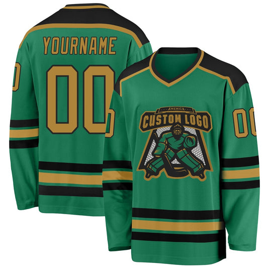 Usa Hockey Jersey, Custom Kelly Green Old Gold Black 1 Hockey Jersey, Team Hockey Jerseys