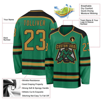 Usa Hockey Jersey, Custom Kelly Green Old Gold Black 1 Hockey Jersey, Team Hockey Jerseys