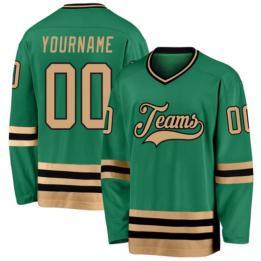 Usa Hockey Jersey, Custom Kelly Green Old Gold Black Hockey Jersey, Team Hockey Jerseys