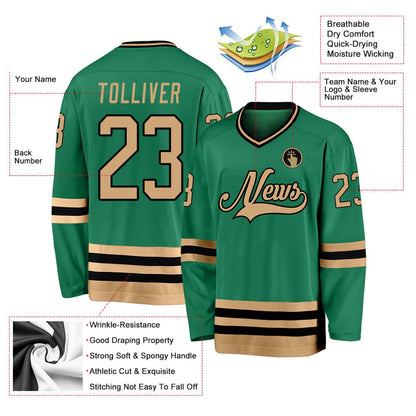 Usa Hockey Jersey, Custom Kelly Green Old Gold Black Hockey Jersey, Team Hockey Jerseys
