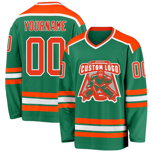 Usa Hockey Jersey, Custom Kelly Green Orange White 1 Hockey Jersey, Team Hockey Jerseys