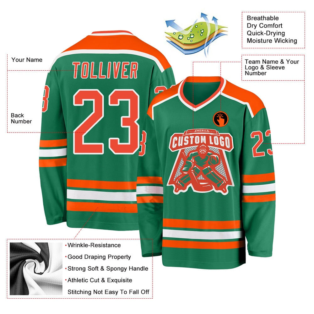Usa Hockey Jersey, Custom Kelly Green Orange White 1 Hockey Jersey, Team Hockey Jerseys
