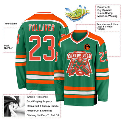 Usa Hockey Jersey, Custom Kelly Green Orange White 1 Hockey Jersey, Team Hockey Jerseys