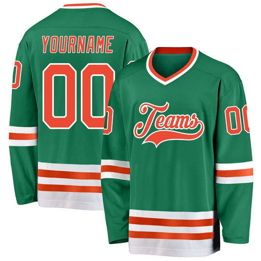 Usa Hockey Jersey, Custom Kelly Green Orange White Hockey Jersey, Team Hockey Jerseys