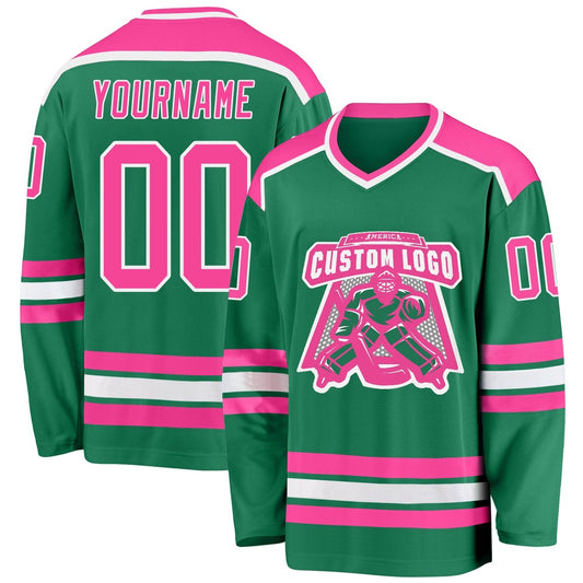Usa Hockey Jersey, Custom Kelly Green Pink White 1 Hockey Jersey, Team Hockey Jerseys