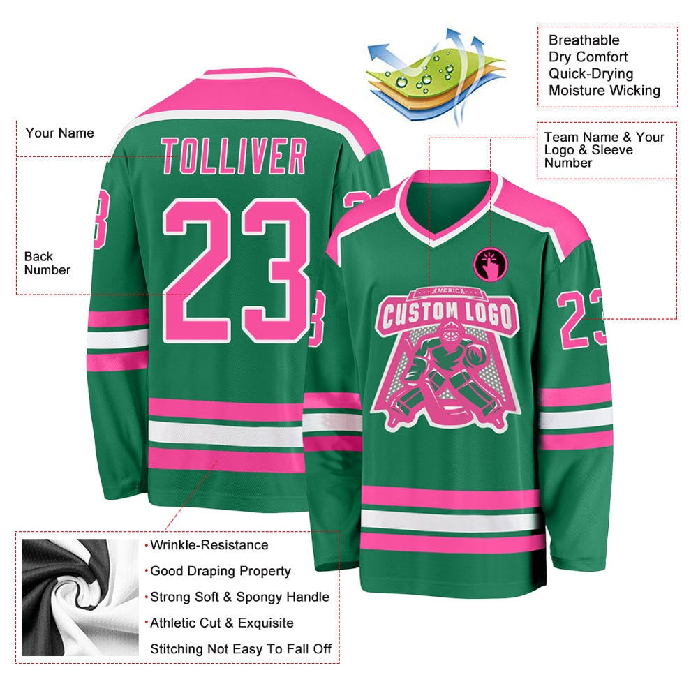 Usa Hockey Jersey, Custom Kelly Green Pink White 1 Hockey Jersey, Team Hockey Jerseys