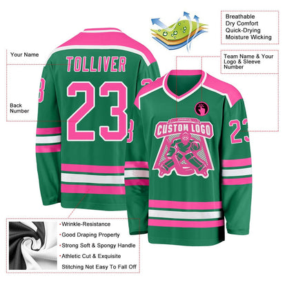 Usa Hockey Jersey, Custom Kelly Green Pink White 1 Hockey Jersey, Team Hockey Jerseys