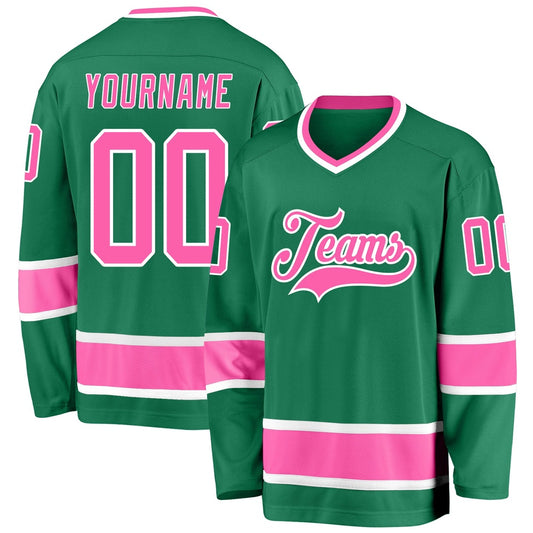 Usa Hockey Jersey, Custom Kelly Green Pink White Hockey Jersey, Team Hockey Jerseys