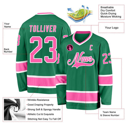 Usa Hockey Jersey, Custom Kelly Green Pink White Hockey Jersey, Team Hockey Jerseys