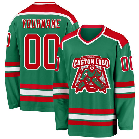 Usa Hockey Jersey, Custom Kelly Green Red White Hockey Jersey, Team Hockey Jerseys