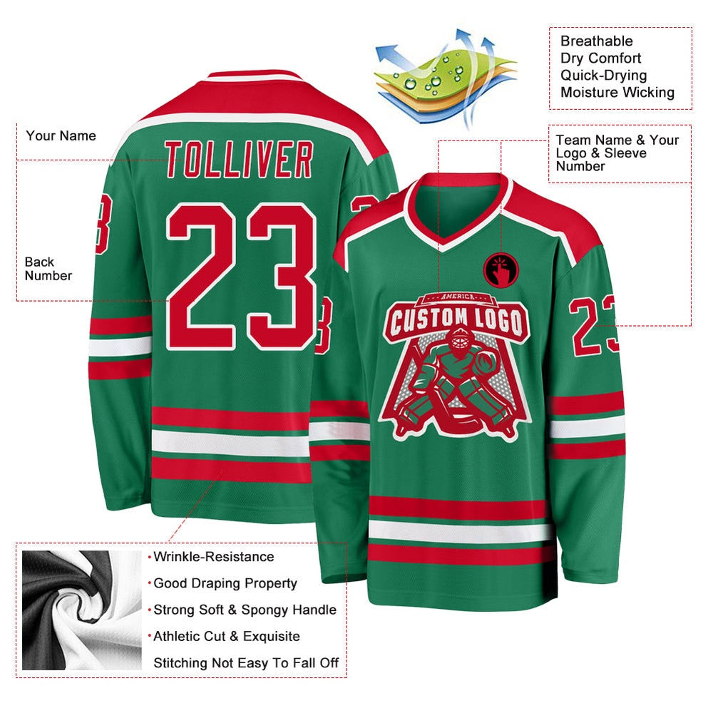 Usa Hockey Jersey, Custom Kelly Green Red White Hockey Jersey, Team Hockey Jerseys