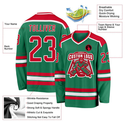 Usa Hockey Jersey, Custom Kelly Green Red White Hockey Jersey, Team Hockey Jerseys